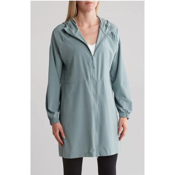 Z by Zella Alto Trench Coat 3X Hooded Oversized‎ Jacket Greenish Long Sleeve NWT - Picture 1 of 8